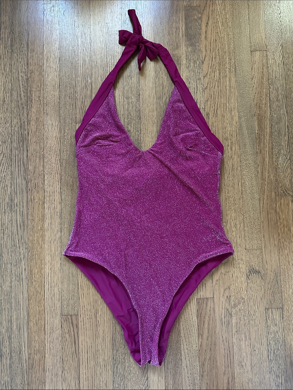 Cupshe Magenta Sparkle Halter One-Piece Swimsuit